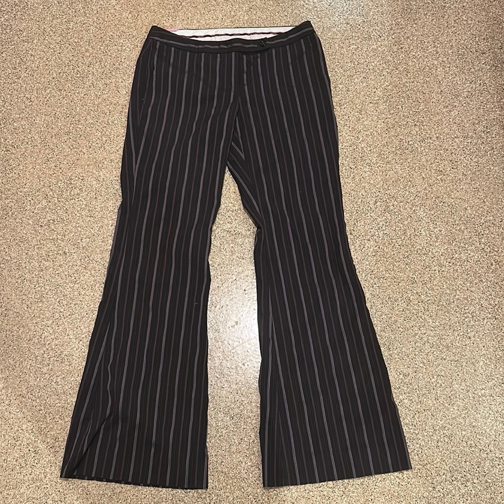 purple pinstripe trousers